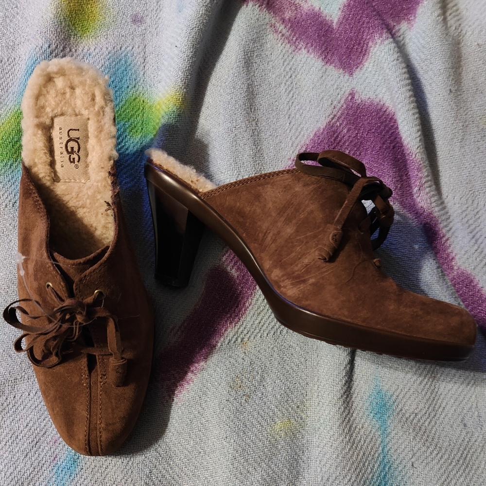 Ugg heeled furry shoes size 8.5
